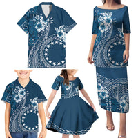Kia Orana Cook Islands Family Matching Puletasi and Hawaiian Shirt Tiare and Stars - Navy Blue LT7 - Polynesian Pride
