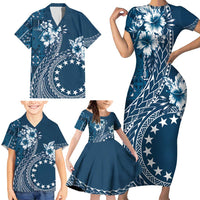 Kia Orana Cook Islands Family Matching Short Sleeve Bodycon Dress and Hawaiian Shirt Tiare and Stars - Navy Blue LT7 - Polynesian Pride