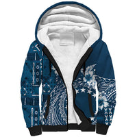 Kia Orana Cook Islands Sherpa Hoodie Tiare and Stars - Navy Blue