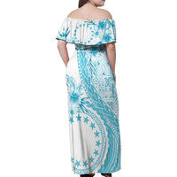 Kia Orana Cook Islands Family Matching Off Shoulder Maxi Dress and Hawaiian Shirt Tiare and Stars - Turquoise LT7 - Polynesian Pride