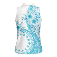 Kia Orana Cook Islands Women Sleeveless Polo Shirt Tiare and Stars - Turquoise LT7 - Polynesian Pride