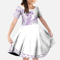 Kia Orana Cook Islands Family Matching Mermaid Dress and Hawaiian Shirt Tiare and Stars - Lavender LT7 Daughter's Dress Lavender - Polynesian Pride