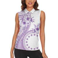 Kia Orana Cook Islands Women Sleeveless Polo Shirt Tiare and Stars - Lavender LT7 - Polynesian Pride