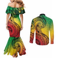 Vanuatu 45th Independence Anniversary Couples Matching Mermaid Dress and Long Sleeve Button Shirt Ni-Van Sandroing - Polynesian Pride