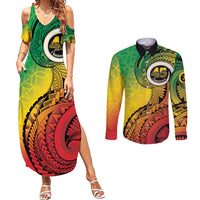 Vanuatu 45th Independence Anniversary Couples Matching Summer Maxi Dress and Long Sleeve Button Shirt Ni-Van Sandroing - Polynesian Pride