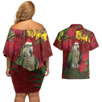 Kakapo Bird New Zealand Couples Matching Off Shoulder Short Dress and Hawaiian Shirt Floral Christmas LT7 - Polynesian Pride