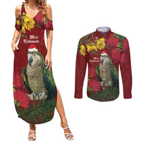 Kakapo Bird New Zealand Couples Matching Summer Maxi Dress and Long Sleeve Button Shirt Floral Christmas