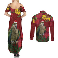 Kakapo Bird New Zealand Couples Matching Summer Maxi Dress and Long Sleeve Button Shirt Floral Christmas