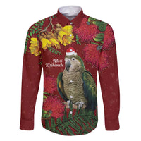 Kakapo Bird New Zealand Family Matching Off Shoulder Maxi Dress and Hawaiian Shirt Floral Christmas LT7 Dad's Shirt - Long Sleeve Red - Polynesian Pride