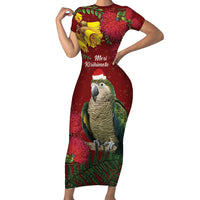 Kakapo Bird New Zealand Family Matching Short Sleeve Bodycon Dress and Hawaiian Shirt Floral Christmas LT7 Mom's Dress Red - Polynesian Pride