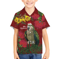 Kakapo Bird New Zealand Family Matching Tank Maxi Dress and Hawaiian Shirt Floral Christmas LT7 Son's Shirt Red - Polynesian Pride