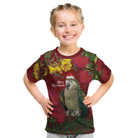 Kakapo Bird New Zealand Kid T Shirt Floral Christmas LT7 Red - Polynesian Pride