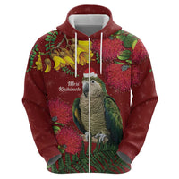 Kakapo Bird New Zealand Zip Hoodie Floral Christmas