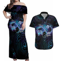 Polynesian Personalized Memorial Couples Matching Off Shoulder Maxi Dress and Hawaiian Shirt Oceanic Infinity Symbol - Until We Meet Again - Polynesian Pride