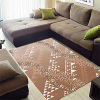 Hawaii Beige Kapa Area Rug Vintage 'Ohe Kāpala Motifs Mix Plumeria Leis LT7 - Polynesian Pride