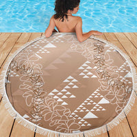 Hawaii Beige Kapa Beach Blanket Vintage 'Ohe Kāpala Motifs Mix Plumeria Leis