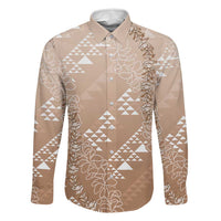 Hawaii Beige Kapa Family Matching Off Shoulder Maxi Dress and Hawaiian Shirt Vintage 'Ohe Kāpala Motifs Mix Plumeria Leis LT7 Dad's Shirt - Long Sleeve Beige - Polynesian Pride