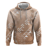 Hawaii Beige Kapa Hoodie Vintage 'Ohe Kāpala Motifs Mix Plumeria Leis LT7 Pullover Hoodie Beige - Polynesian Pride