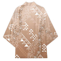 Hawaii Beige Kapa Kimono Vintage 'Ohe Kāpala Motifs Mix Plumeria Leis