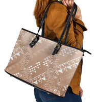 Hawaii Beige Kapa Leather Tote Bag Vintage 'Ohe Kāpala Motifs Mix Plumeria Leis LT7 - Polynesian Pride