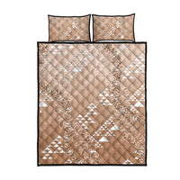Hawaii Beige Kapa Quilt Bed Set Vintage 'Ohe Kāpala Motifs Mix Plumeria Leis LT7 - Polynesian Pride