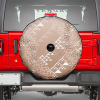Hawaii Beige Kapa Spare Tire Cover Vintage 'Ohe Kāpala Motifs Mix Plumeria Leis LT7 - Polynesian Pride