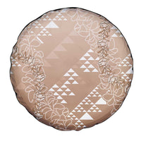 Hawaii Beige Kapa Spare Tire Cover Vintage 'Ohe Kāpala Motifs Mix Plumeria Leis LT7 - Polynesian Pride