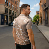 Hawaii Beige Kapa Zipper Polo Shirt Vintage 'Ohe Kāpala Motifs Mix Plumeria Leis