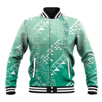 Hawaii Jade Green Kapa Baseball Jacket Vintage 'Ohe Kāpala Motifs Mix Plumeria Leis LT7 Unisex Jade Green - Polynesian Pride