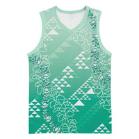 Hawaii Jade Green Kapa Basketball Jersey Vintage 'Ohe Kāpala Motifs Mix Plumeria Leis LT7 Unisex Jade Green - Polynesian Pride