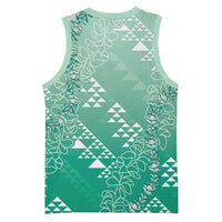 Hawaii Jade Green Kapa Basketball Jersey Vintage 'Ohe Kāpala Motifs Mix Plumeria Leis LT7 - Polynesian Pride