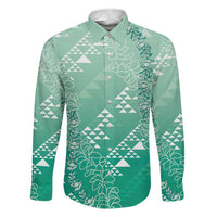 Hawaii Jade Green Kapa Family Matching Puletasi and Hawaiian Shirt Vintage 'Ohe Kāpala Motifs Mix Plumeria Leis LT7 Dad's Shirt - Long Sleeve Jade Green - Polynesian Pride
