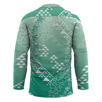 Hawaii Jade Green Kapa Hockey Jersey Vintage 'Ohe Kāpala Motifs Mix Plumeria Leis LT7 - Polynesian Pride