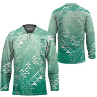 Hawaii Jade Green Kapa Hockey Jersey Vintage 'Ohe Kāpala Motifs Mix Plumeria Leis LT7 - Polynesian Pride