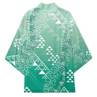 Hawaii Jade Green Kapa Kimono Vintage 'Ohe Kāpala Motifs Mix Plumeria Leis LT7 - Polynesian Pride