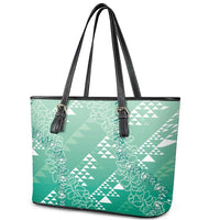 Hawaii Jade Green Kapa Leather Tote Bag Vintage 'Ohe Kāpala Motifs Mix Plumeria Leis LT7 - Polynesian Pride