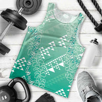 Hawaii Jade Green Kapa Men Tank Top Vintage 'Ohe Kāpala Motifs Mix Plumeria Leis LT7 - Polynesian Pride