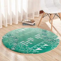 Hawaii Jade Green Kapa Round Carpet Vintage 'Ohe Kāpala Motifs Mix Plumeria Leis LT7 - Polynesian Pride