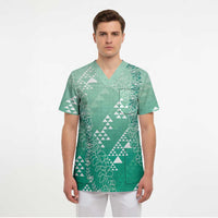 Hawaii Jade Green Kapa Scrub Top Vintage 'Ohe Kāpala Motifs Mix Plumeria Leis LT7 - Polynesian Pride