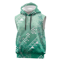 Hawaii Jade Green Kapa Sleeveless Hoodie Vintage 'Ohe Kāpala Motifs Mix Plumeria Leis