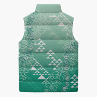 Hawaii Jade Green Kapa Sleeveless Puffer Jacket Vintage 'Ohe Kāpala Motifs Mix Plumeria Leis LT7 - Polynesian Pride