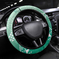 Hawaii Jade Green Kapa Steering Wheel Cover Vintage 'Ohe Kāpala Motifs Mix Plumeria Leis LT7 Universal Fit Jade Green - Polynesian Pride