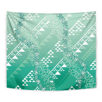 Hawaii Jade Green Kapa Tapestry Vintage 'Ohe Kāpala Motifs Mix Plumeria Leis
