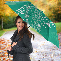 Hawaii Jade Green Kapa Umbrella Vintage 'Ohe Kāpala Motifs Mix Plumeria Leis LT7 - Polynesian Pride