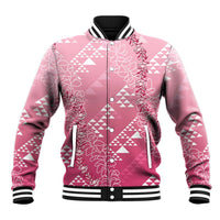 Hawaii Rose Pink Kapa Baseball Jacket Vintage 'Ohe Kāpala Motifs Mix Plumeria Leis LT7 Unisex Rose Pink - Polynesian Pride
