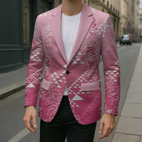 Hawaii Rose Pink Kapa Blazer Vintage 'Ohe Kāpala Motifs Mix Plumeria Leis