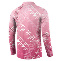 Hawaii Rose Pink Kapa Button Sweatshirt Vintage 'Ohe Kāpala Motifs Mix Plumeria Leis