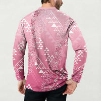 Hawaii Rose Pink Kapa Button Sweatshirt Vintage 'Ohe Kāpala Motifs Mix Plumeria Leis