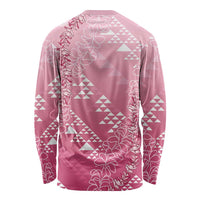 Hawaii Rose Pink Kapa Long Sleeve Shirt Vintage 'Ohe Kāpala Motifs Mix Plumeria Leis LT7 - Polynesian Pride