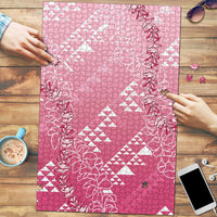 Hawaii Rose Pink Kapa Puzzle Vintage 'Ohe Kāpala Motifs Mix Plumeria Leis